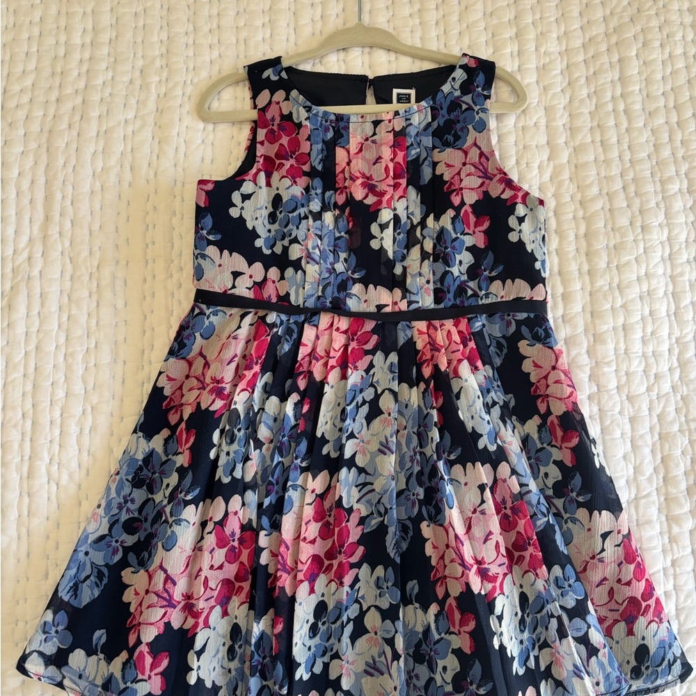 Janie and Jack Navy Floral Party Dress with Pink and Light Blue Blooms